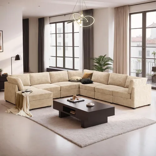 Vista 35 de Sofá seccional modular, conjunto de sofá en forma de L de 98" para sala de estar, 4 asientos cómodos tipo nube con sillas giratorias, combinación