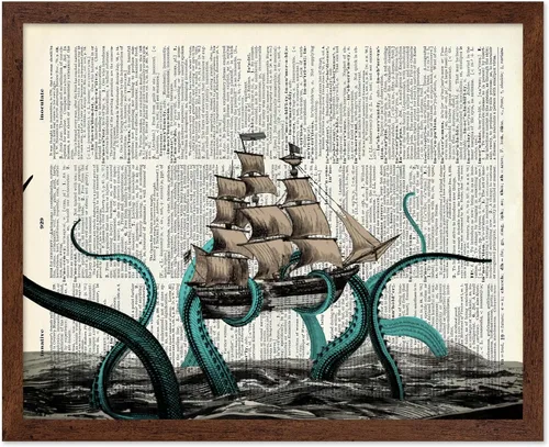 Vista 45 de Poster Master Póster de pulpo para parejas, póster de diccionario, arte Kraken, regalo romántico para él, ella, amantes, decoración náutica