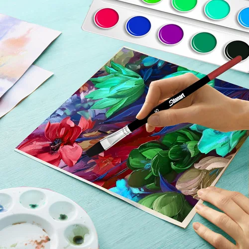 Vista 3 de Sdanart Pinceles de pintura plana, 15 piezas de diferentes tamaños, juego de pinceles planos para acuarela, tinta de aceite de gouache acrílico