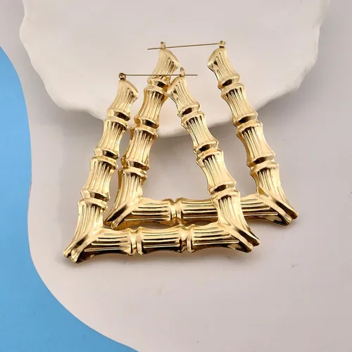 Vista 5 de Aretes de aro de bambú dorados Aros de bambú grandes y gruesos para mujer Joyería de hip-hop de los años 90