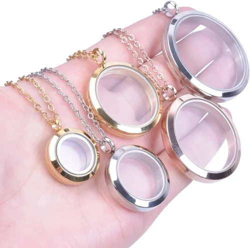Vista 5 de Tamaño redondo Living Memory Photo Relicario Locket Colgante Flotante Cuadro Collares para Mujeres Regalo Joyería, L269-1.378 in
