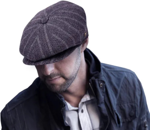Vista 39 de EPOCH Gorra de lana para hombre, sombrero de golf Applejack de cabbie de tweed de conducción en espiga Nsb1910