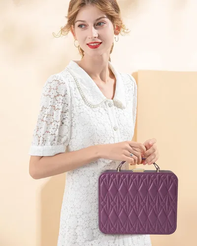 Vista 2 de V-LAFUY Joyero con bandeja extraíble, joyero para mujeres y niñas, 2 capas portátil, organizador de joyas, estuche de almacenamiento con estuche