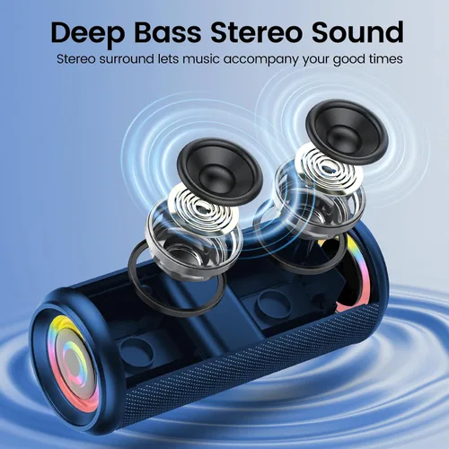 Vista 3 de Altavoz Bluetooth portátil, altavoz inalámbrico de 20W con sonido estéreo Azul
