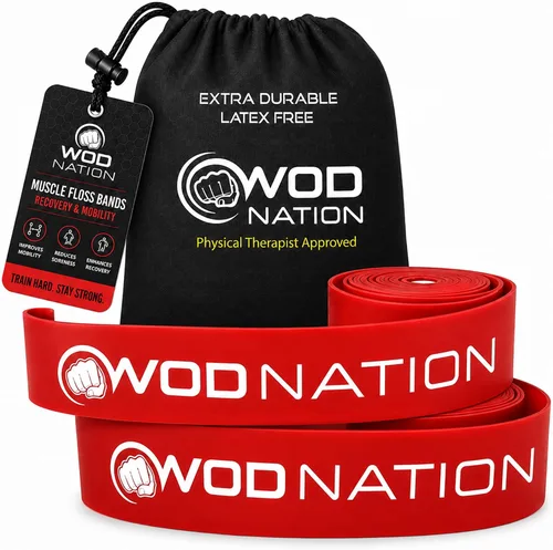 Vista 8 de WOD Nation Muscle Floss Bands Recovery Band for Tack and Flossing Sore Muscles and Increasing Mobility : Stretch Band Includes Carrying Case Negro