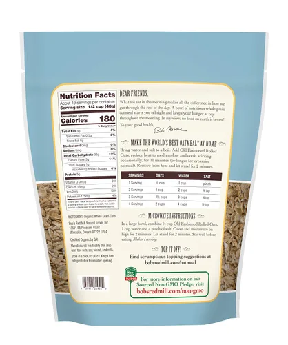 Vista 4 de Copos de avena de Bob Red Mill sin gluten, grano entero, 32 onzas por bolsa