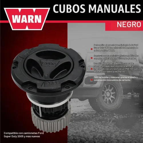 Vista 3 de WARN Bujes de bloqueo manual negros premium 35 Spline para Ford Super Duty 05-26