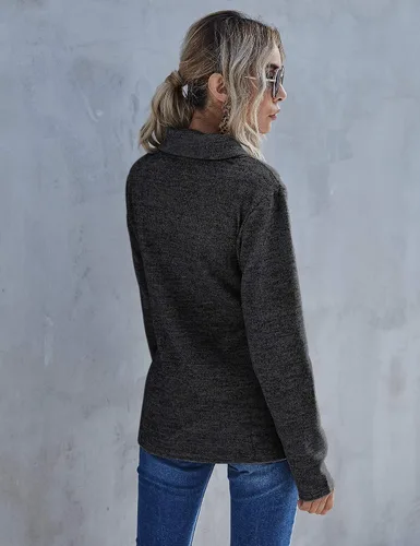Vista 4 de Romanstii - Suéter con cremallera, con cuello vuelto, manga larga, con bolsillos, estilo informal, para mujer