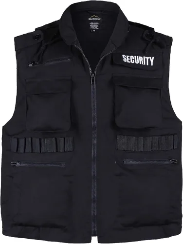 Vista 3 de BACKBONE Chaleco de seguridad unisex para hombre y mujer uniforme con bordado de SEGURIDAD - Negro