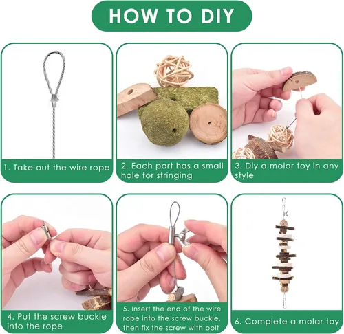 Vista 3 de KATUMO Juguetes masticables de conejo, 74 piezas de bricolaje para hámster, kit de masticar para el cuidado de los dientes de conejo, juguetes