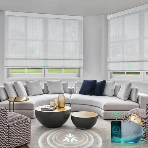 Vista 9 de Yoolax Persianas romanas motorizadas con filtro de luz inteligentes para ventanas compatibles con Alexa, Google Home, Homekit, persianas romanas