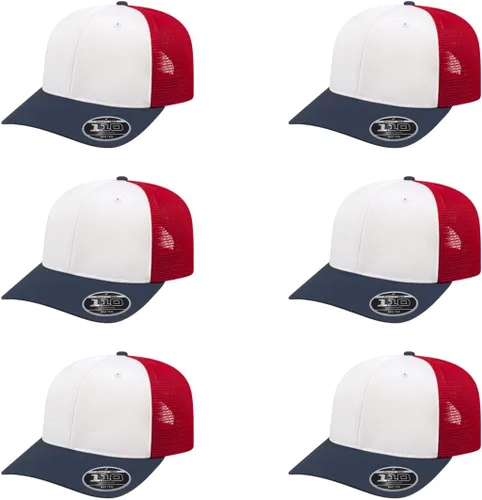 Vista 106 de Cap America i8502 Flexfit 110 Premium - Gorra de camionero de perfil medio con 6 paneles de malla trasera con protección UV y cierre ajustable