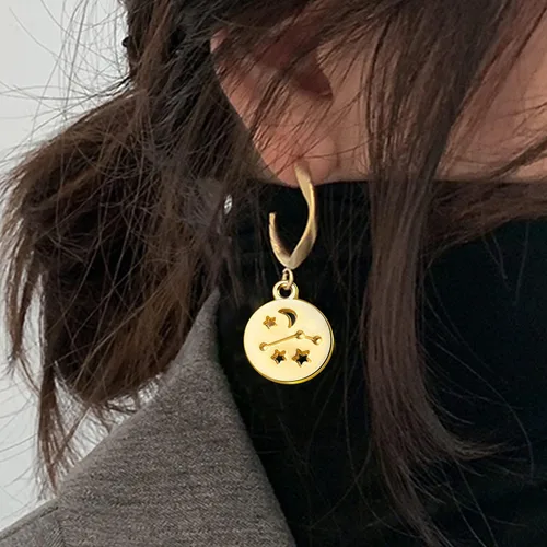 Vista 5 de Dijes redondos del signo del zodiaco, con doce constelaciones, dijes de aleación del zodiaco, dijes de doble cara para joyería, aretes, pulseras
