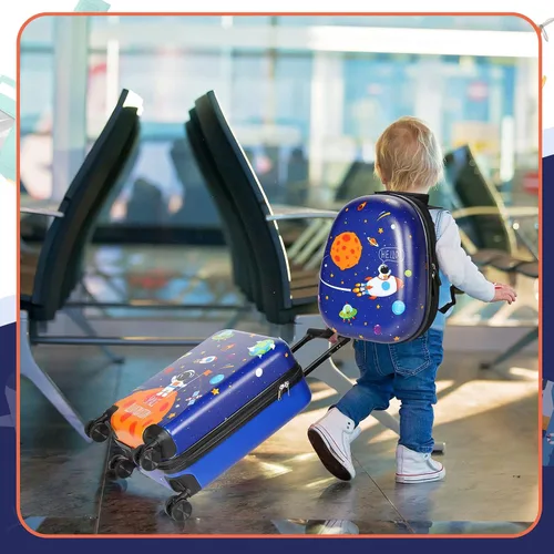 Vista 6 de Weewooday Maleta y mochila para niños de 18 pulgadas con rueda giratoria, estuche rígido de viaje de 13 pulgadas, mochila para niña, juego