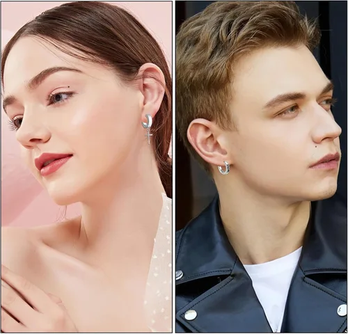 Vista 6 de ONESING Juego de 15 pares de aretes para hombre, aretes negros de acero inoxidable, aretes de cruz para hombres y mujeres, hipoalergénicos