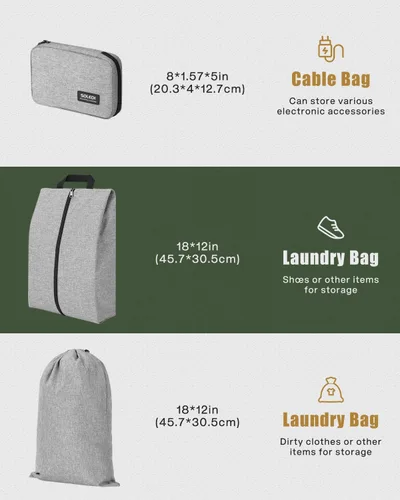 Vista 5 de SOLEDI Juego de 7 cubos de compresión para artículos esenciales de viaje, bolsas organizadoras de equipaje, incluye organizador de cables, bolsa