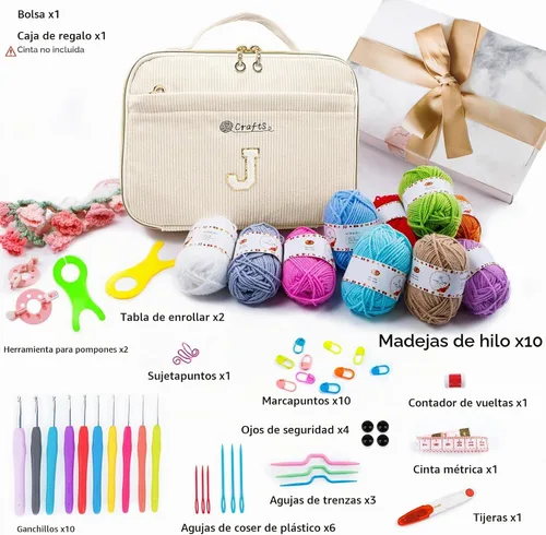 Vista 2 de Kit de Ganchillo Inicial MYBAGZING para Principiantes con Bolsa de Almacenamiento de Hilo, 10 Ganchos de Ganchillo 2.0-6.0 mm, 10 Madejas de Hilo