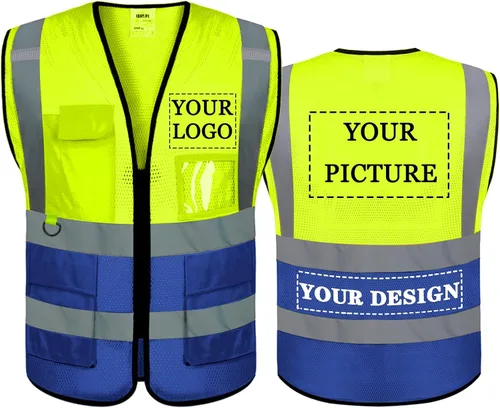 Vista 40 de BeautyWill Chaleco de seguridad con logotipo personalizado, Hi Vis Clase 2, chaleco reflectante de construcción unisex con 5 bolsillos