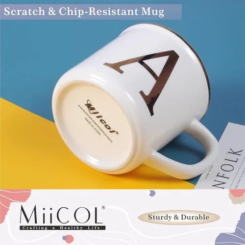 Vista 5 de Taza de Café de Cerámica Miicol 16 oz, Taza de Café Monograma, Taza de Té con Inicial Dorada, Taza de Té Personalizada, Regalo Único, Taza Grande