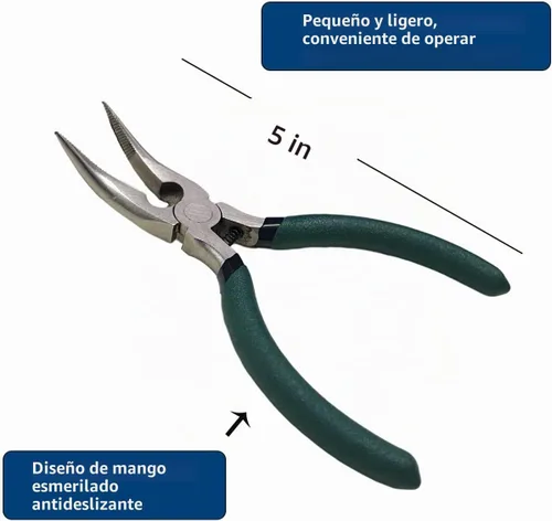 Vista 2 de Alicates pequeños de hueso de pescado de 5 pulgadas, punta de aguja doblada, níquel, hierro, salmón, alicates de hueso, pinzas para quitar el Verde