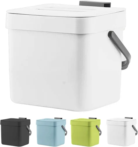 Vista 13 de LALASTAR - Basurero de encimera con tapa, cubeta de basura pequeña colgante con tapa debajo del fregadero para cocina, cesta de desperdicios