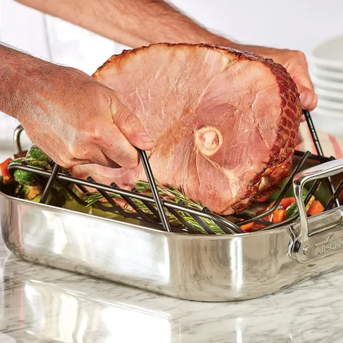 Vista 11 de All-Clad Asador Especial de Acero Inoxidable con Estante Antiadherente de 11x14 Pulgadas Apto para Horno y Asador Seguro hasta 600°F, Cacerolas