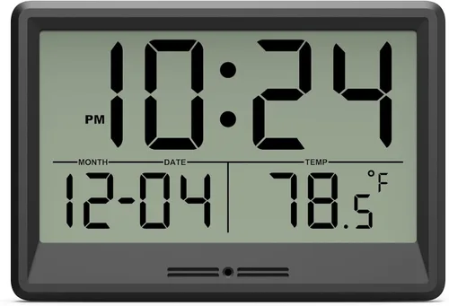 Vista 9 de Reloj de pared digital con fecha, temperatura interior, DST automático, reloj digital a batería, reloj de pared decorativo pequeño de 8 pulgadas
