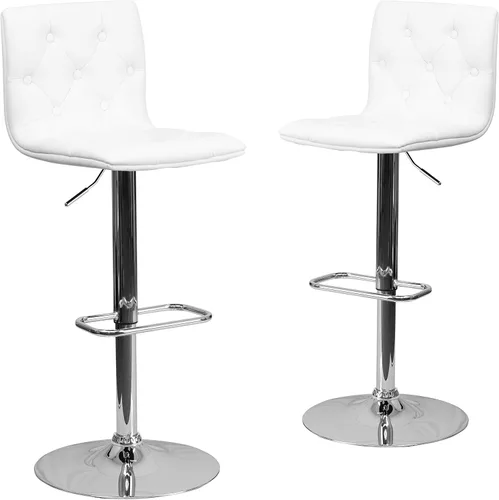 Vista 11 de Flash Furniture Taburete de bar contemporáneo de vinilo gris capitoné con botones y altura ajustable con base cromada
