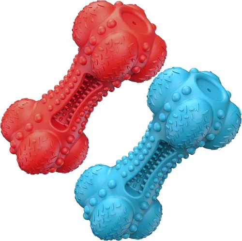 Vista 8 de SCHITEC - Juguete masticable para perros con sonido, hueso de goma natural resistente y duradero con cepillo de dientes, indestructible