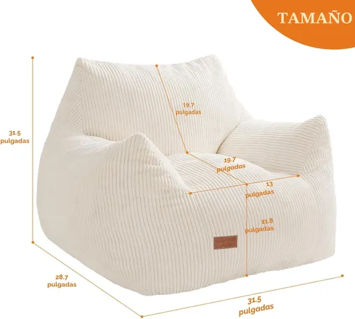 Vista 2 de Puf grande para adultos, ultra suave, para sala de estar Beige