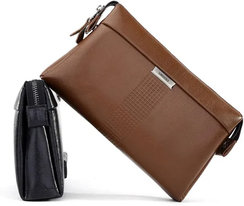 Vista 9 de SIMU - Bolso de mano para hombre, de piel auténtica, de gran capacidad, suave