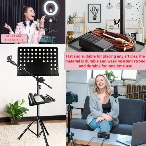 Vista 7 de 2 bandejas universales para micrófono, soporte ajustable para soporte de micrófono, bandeja de soporte para micrófono para hoja de música