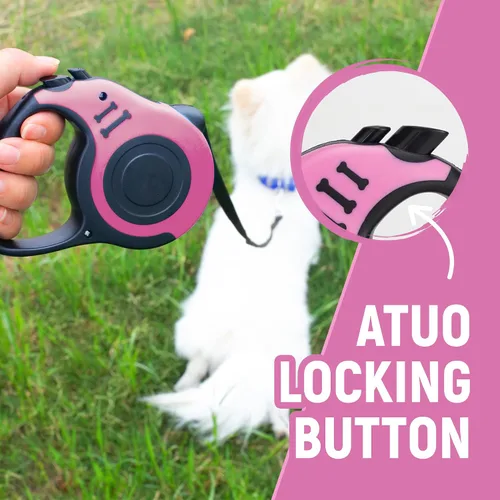 Vista 2 de Correa retráctil para perros pequeños y medianos, automática, telescópica, cinta para mascotas de 10/16 pies, duradera y práctica, con asa