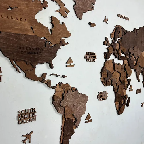 Vista 5 de World Map, Wood Map, Wall Art Decor, Wooden World Map, 3D World Map, Large Map, DarK Brown Wood Map, 3D Wood World Map, Housewarming Gift