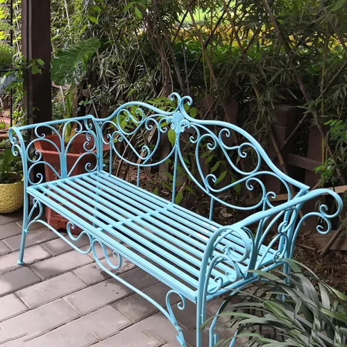 Vista 11 de FQMYLTYN Banco de jardín retro, banco de jardín de metal para exteriores, 2 plazas con respaldo y reposabrazos de diseño curvo, sillas de dos plazas