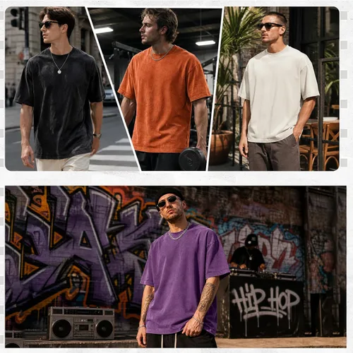 Vista 7 de Camisetas de algodón para hombre, de gran tamaño, unisex, de manga corta, casual, holgada, de lavado, unicolor, básicas A-Negro