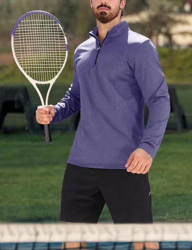 Vista 71 de MAGCOMSEN Sudadera de golf de manga larga con forro polar para hombre, con cremallera de 1/4, térmica, para correr