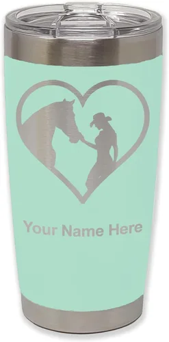 Vista 35 de LaserGram Vaso aislado al vacío de 20 onzas, corazón de vaquera de caballo, grabado personalizado incluido (negro)