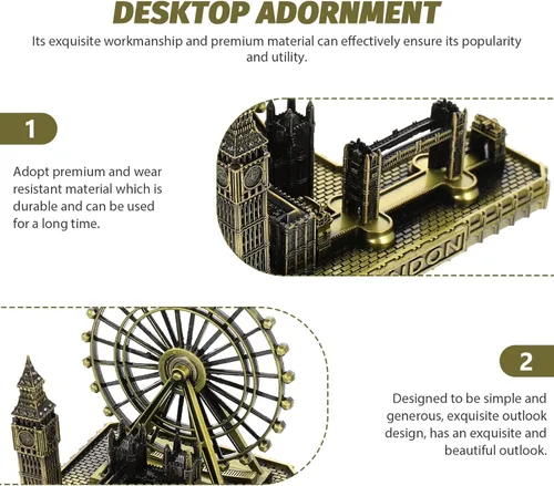 Vista 9 de Figura de modelo londinense Big Ben Reloj Ornamento con base de madera decorativo coleccionable para el hogar Oficina Soporte de exhibición