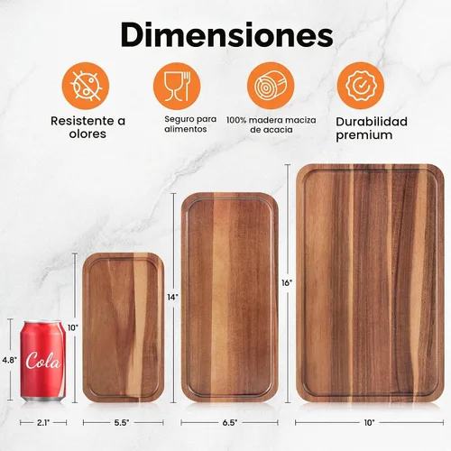 Vista 3 de Bandeja y bandeja de madera pequeña, mini tablas de charcutería, 10