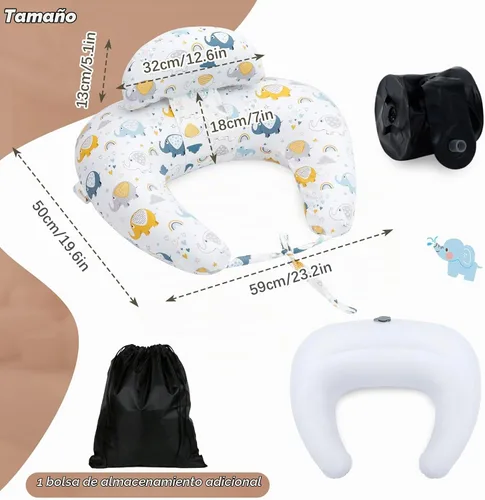 Vista 8 de KAKIBLIN - Almohada de lactancia inflable con correa, almohadas de lactancia materna Elefante