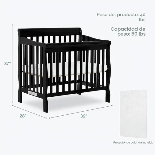 Vista 3 de Dream On Me Aden, Mini cuna convertible 4 en 1 en color negro, con certificado Greenguard Gold GREENGUARD Gold, ASTM/CPSC Compliant, BSA Verified