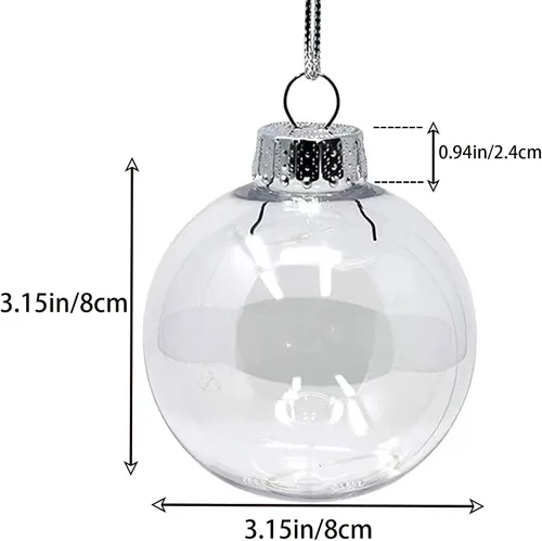 Vista 2 de 10 unidades de 80 mm Bolas colgantes transparentes con parte superior extraíble, bolas colgantes rellenables de plástico transparente, adornos