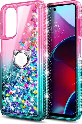 Vista 2 de NZND Diseñado para Motorola Moto G Stylus-5G-2022 (no compatible con la versión 4G) rosa/aguamarina, bonita cubierta líquida flotante con purpurina