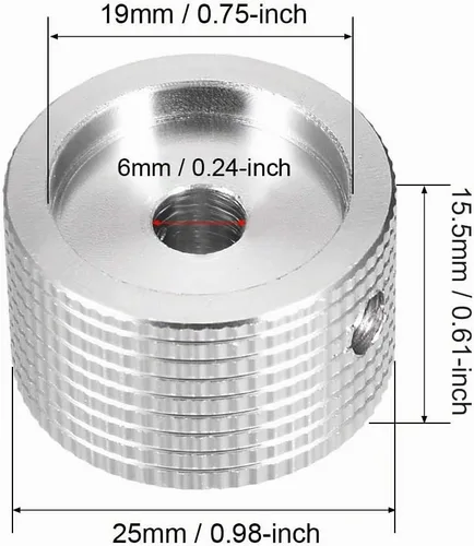 Vista 2 de uxcell Perilla estéreo, aleación de aluminio de 0.984x0.236x0.610 in, perillas de control de volumen, superficie texturizada plateada 2pcs