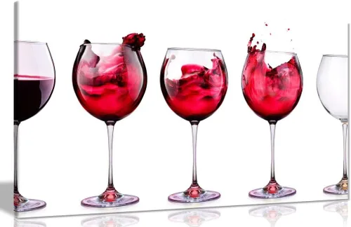 Vista 2 de Lienzo decorativo para pared, diseño de copas de vino rojo y blanco (18 x 12 pulgadas)