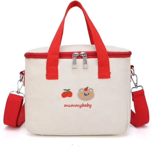 Vista 9 de Lonchera con aislamiento y diseño de oso Kawaii para mujer, lonchera kawaii, bolsa de almuerzo estética, bolsa cruzada linda para bolsa de almuerzo