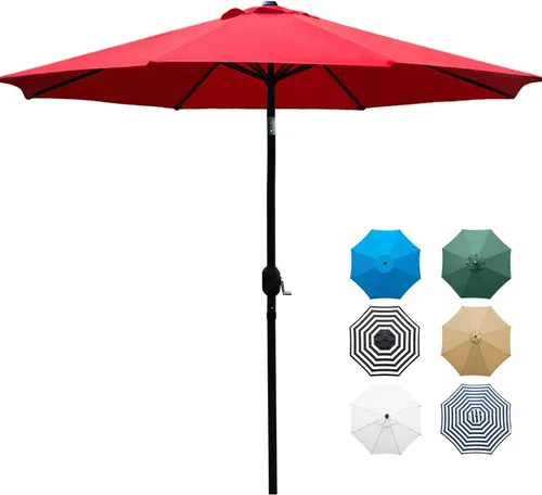 Vista 2 de Sunnyglade Sombrilla de mesa de patio de 9 pies para exteriores con 8 varillas resistentes (rojo) 18 pulgadas, 30.2 libras, base de sombrilla