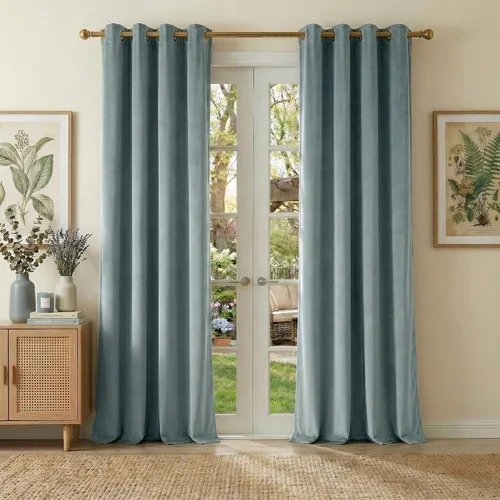 Vista 22 de NICETOWN Cortinas de terciopelo beige 100% opacas de 84 pulgadas de largo, 52 pulgadas de ancho, 2 paneles para dormitorio y sala de estar, cortinas