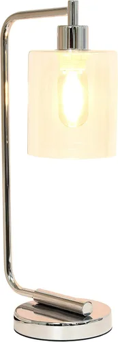 Vista 3 de Simple Designs LD1036-CHR Bronson Lámpara de Mesa de Linterna de Hierro Industrial Estilo Antiguo para Escritorio y Mesita de Noche con Pantalla